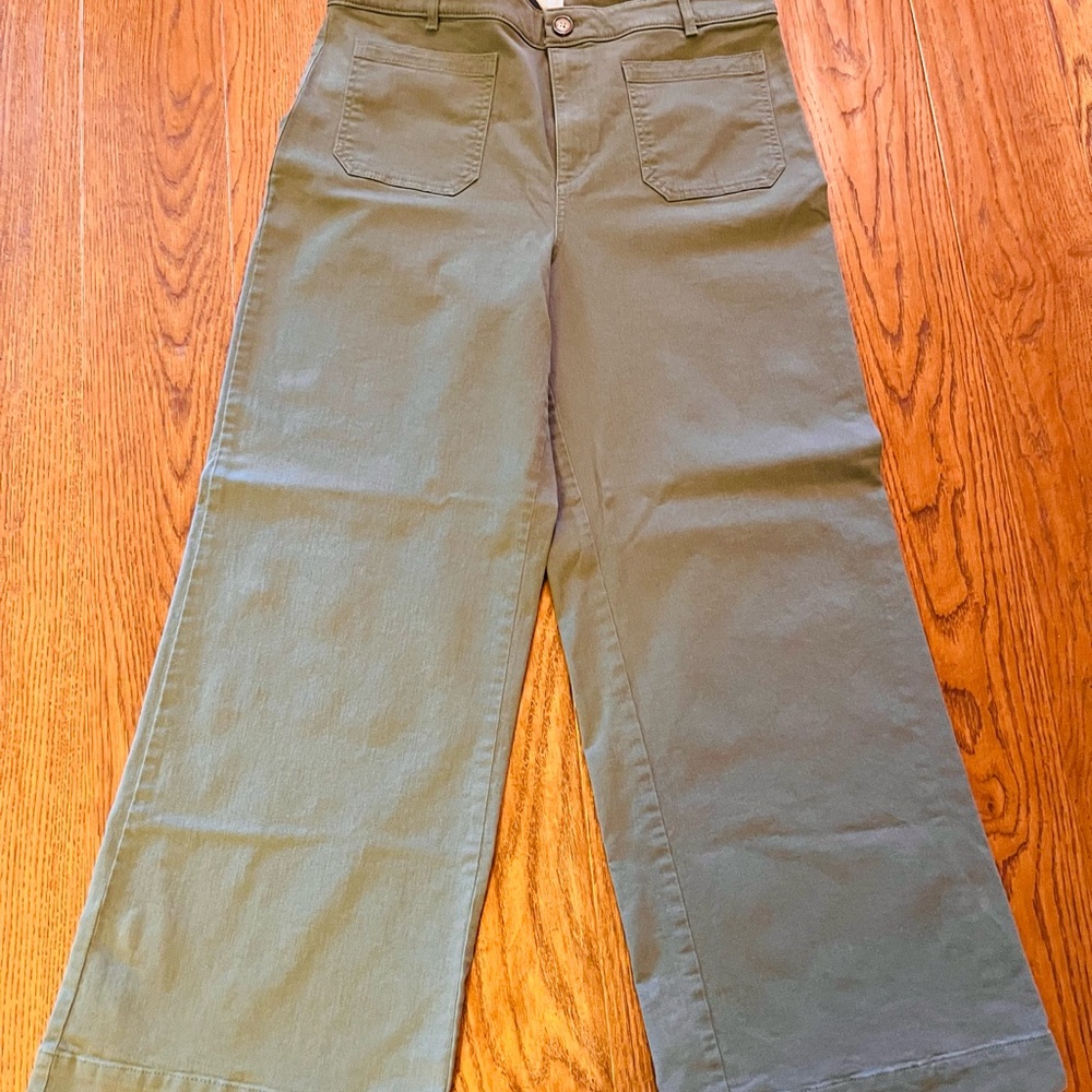 LOFT Palmer Wide Leg Pants in Olive Green